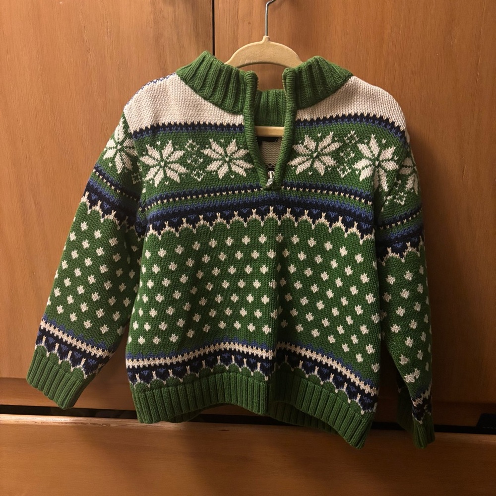 Lands End cotton kids holiday quarter zip sweater